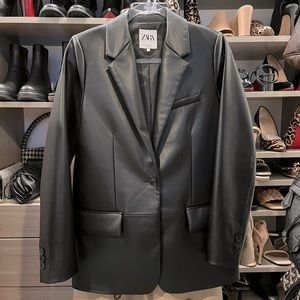 Zara Faux Leather Blazer, Size S